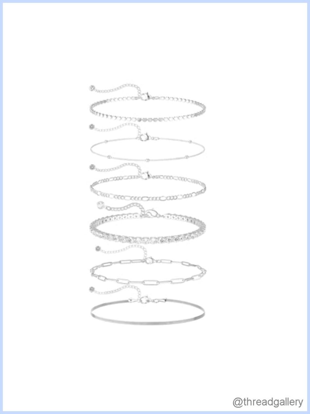 Sterling Silver Plated Bracelet Set for Women 6 Pcs Waterproof